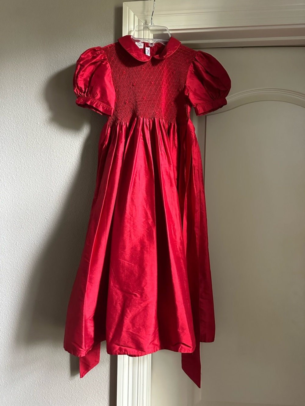 Red Smocked Holiday Dress for Girls - Classic Formal Style